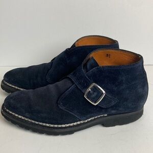 BONTONI Visionario Men’s Navy Blue Suede Monk Boot 9.5 Italian Luxury Designer